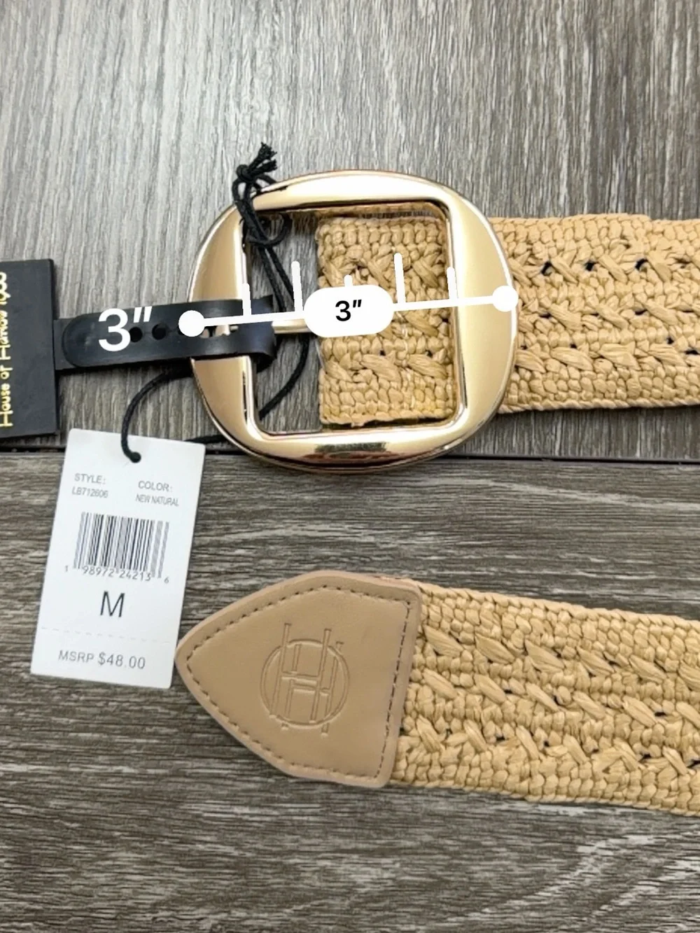 House of Harlow 1960 Beige Woven Belt with Gold Buckle Size M New